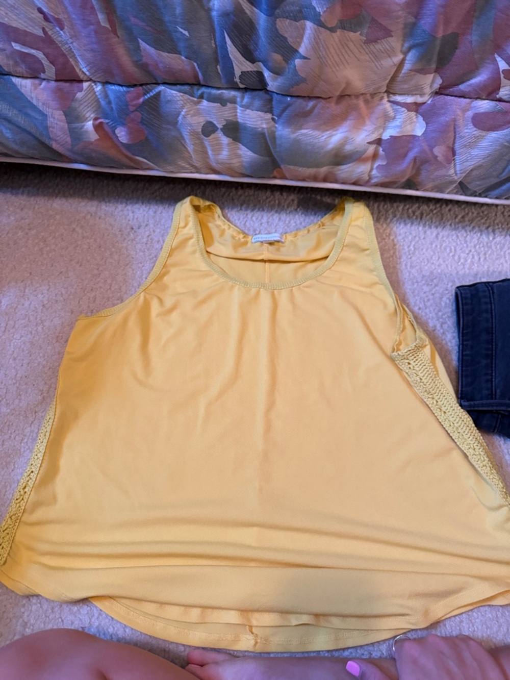 Summer Yellow Crochet-Trim Tank Top